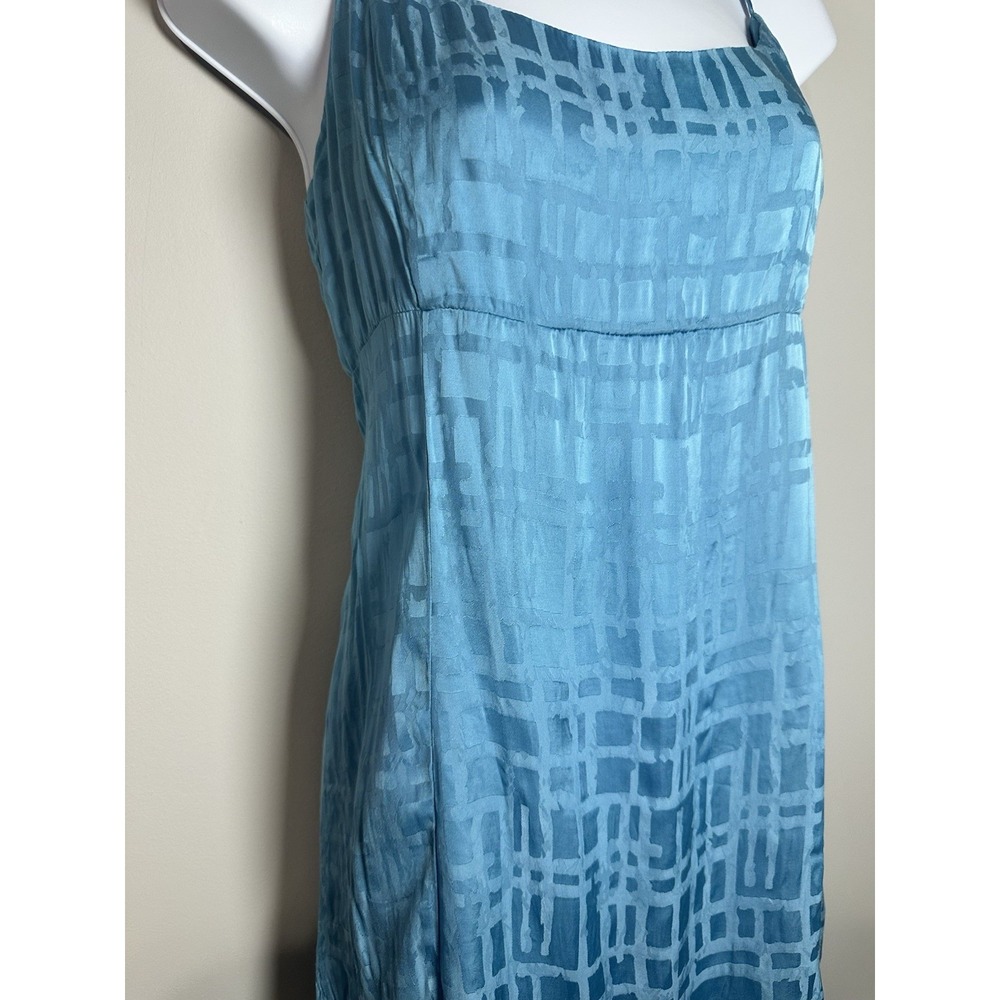 Ghanda Coastal Blue Satin Mini Slip Dress Tie‎ Back Geometric Jacquard Size M - Picture 2 of 7